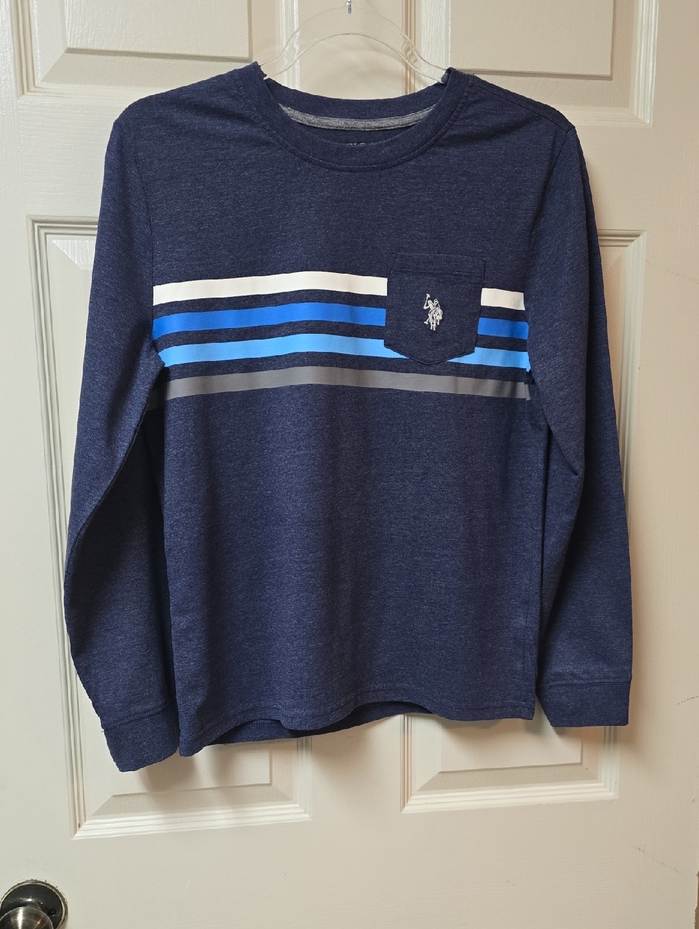 U.S. Polo Assn | Boys | Navy | Long-Sleeve | Stripe Pocket Tee | Sz XL 14-16